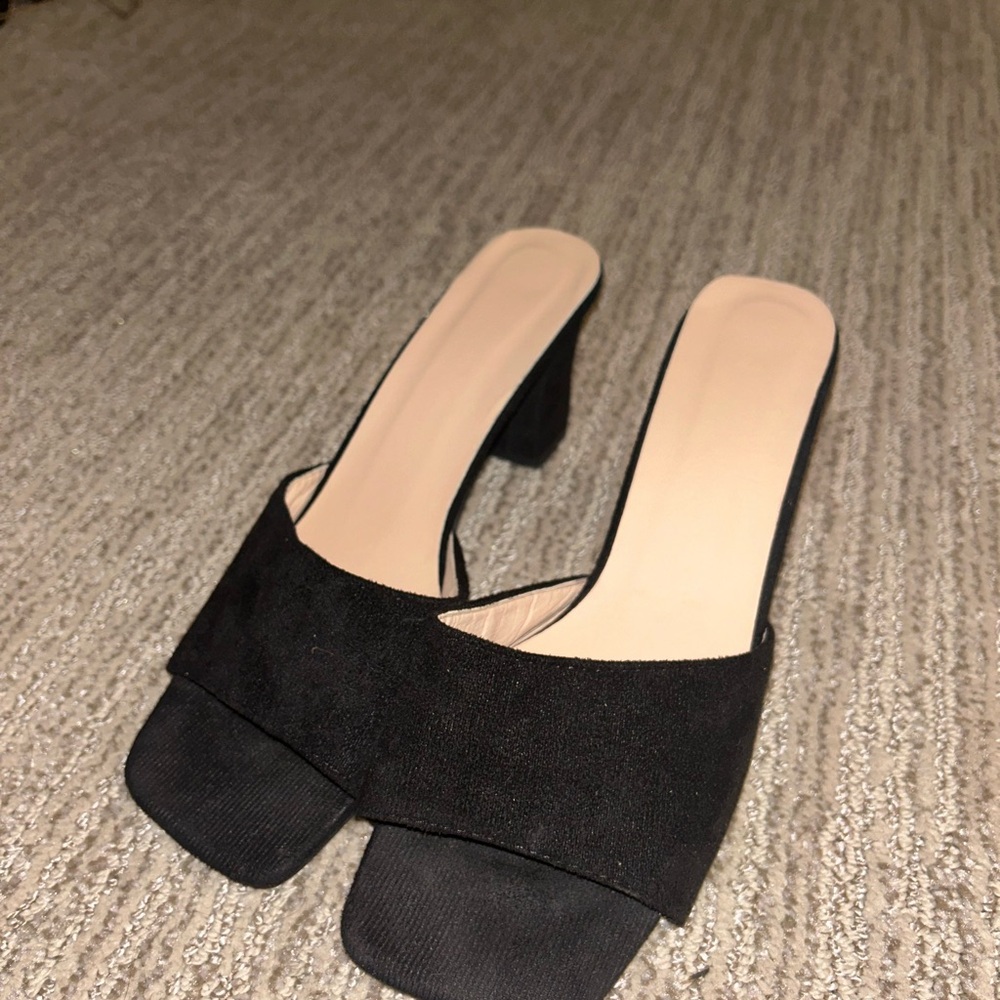 Black Suede Women's Block Heel Sandals